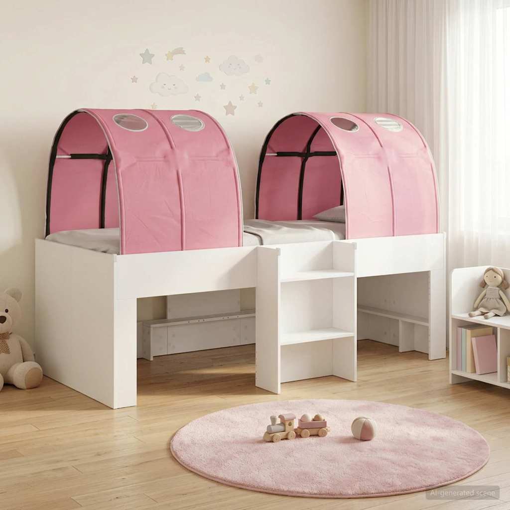 Hoge Bed Frame voor Kids met Tunnel 3 st Wit en Roze is nu te koop bij PeponiXL, paradijselijk wonen!