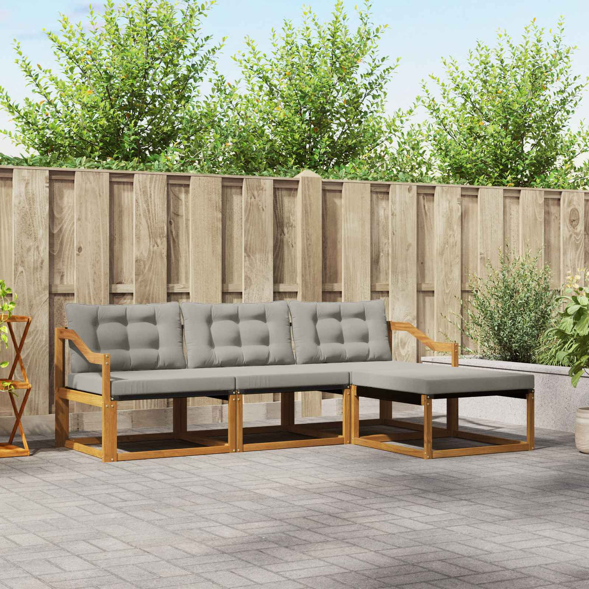 Buiten bankenset met kussen 4 pcs Natuurlijk en Lichtgrijs is nu te koop bij PeponiXL, paradijselijk wonen!