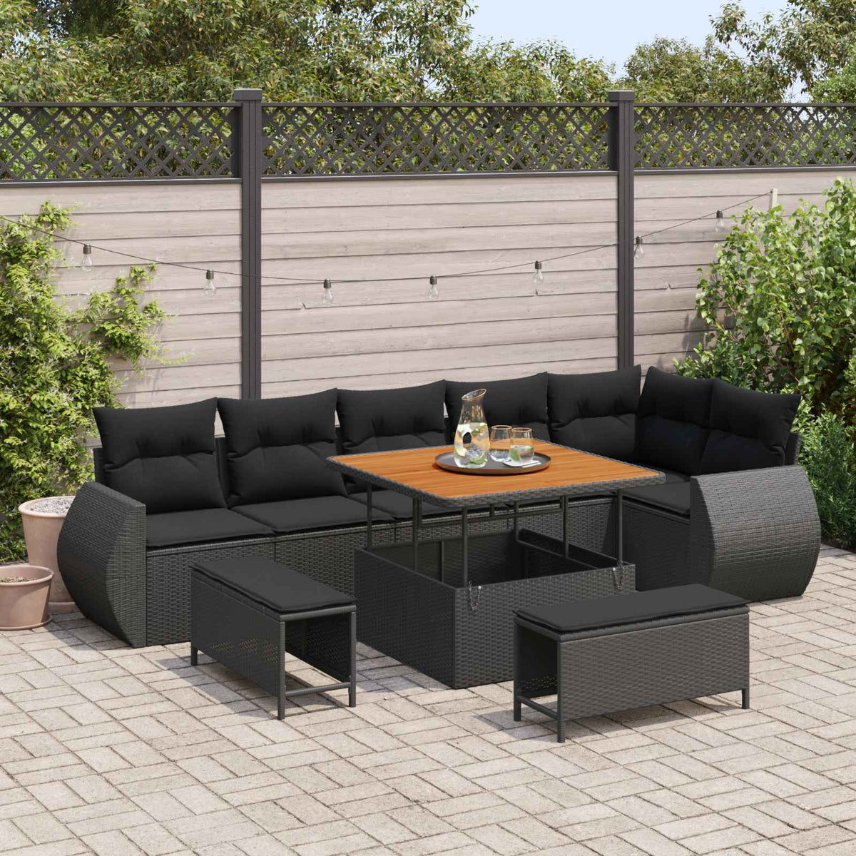Tuin Sofa Set met kussen met opslag 9 pcs Zwart Poly Rattan is nu te koop bij PeponiXL, paradijselijk wonen!