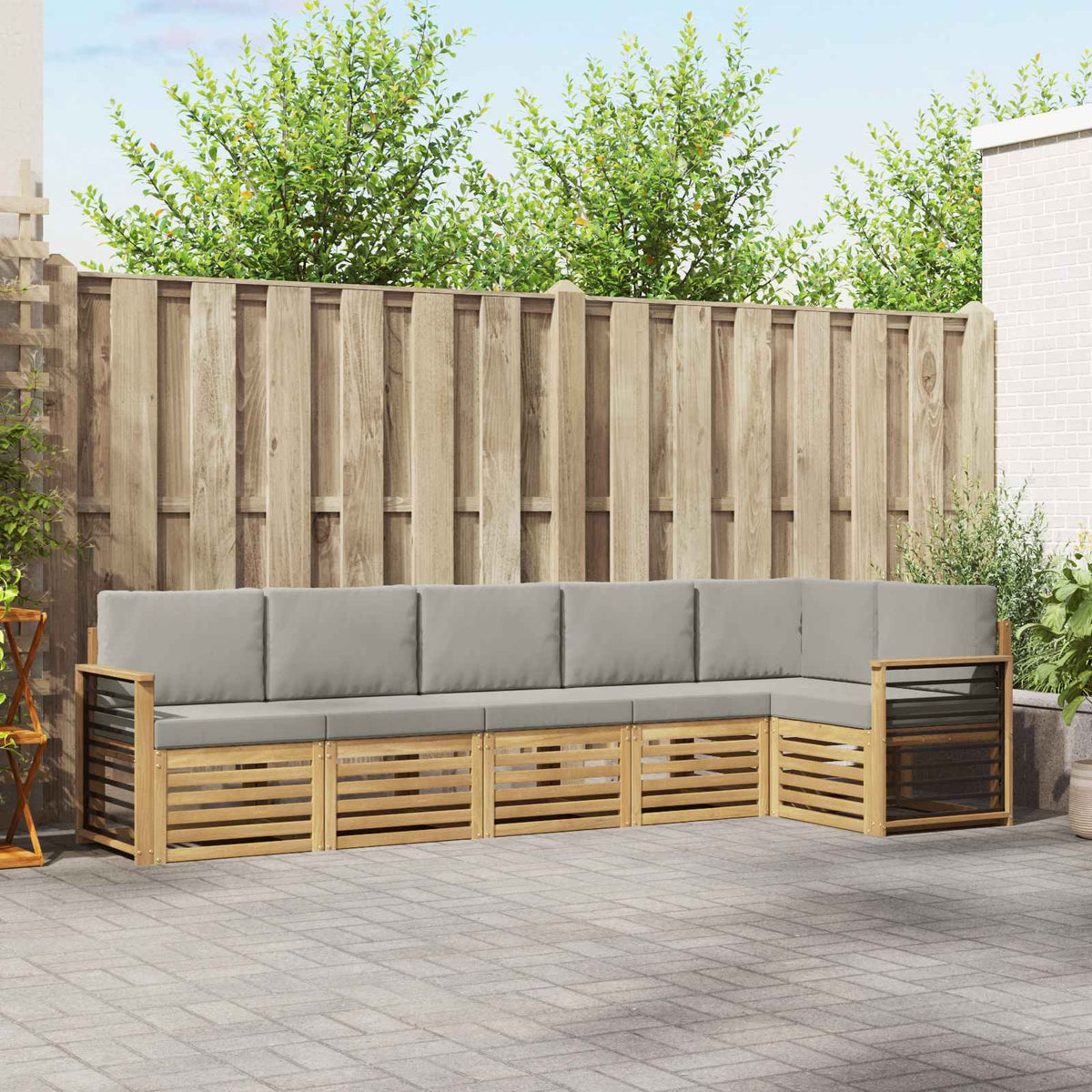 Buiten bankenset 6 pcs Wit en Lichtgrijs 306 x 128,5 x 73 cm is nu te koop bij PeponiXL, paradijselijk wonen!