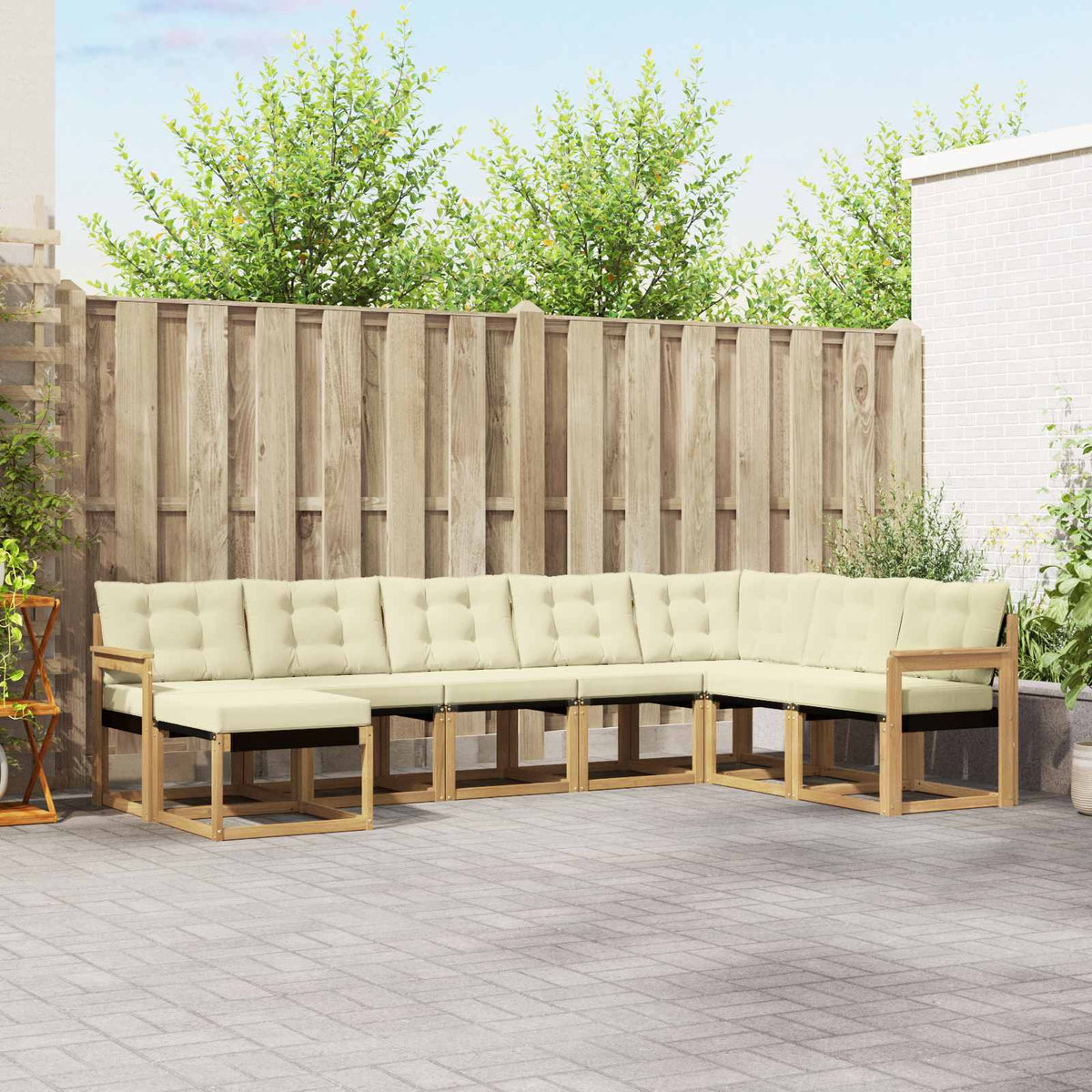 Buiten bankenset met kussen 8 pcs Wit en crèmekleurig is nu te koop bij PeponiXL, paradijselijk wonen!