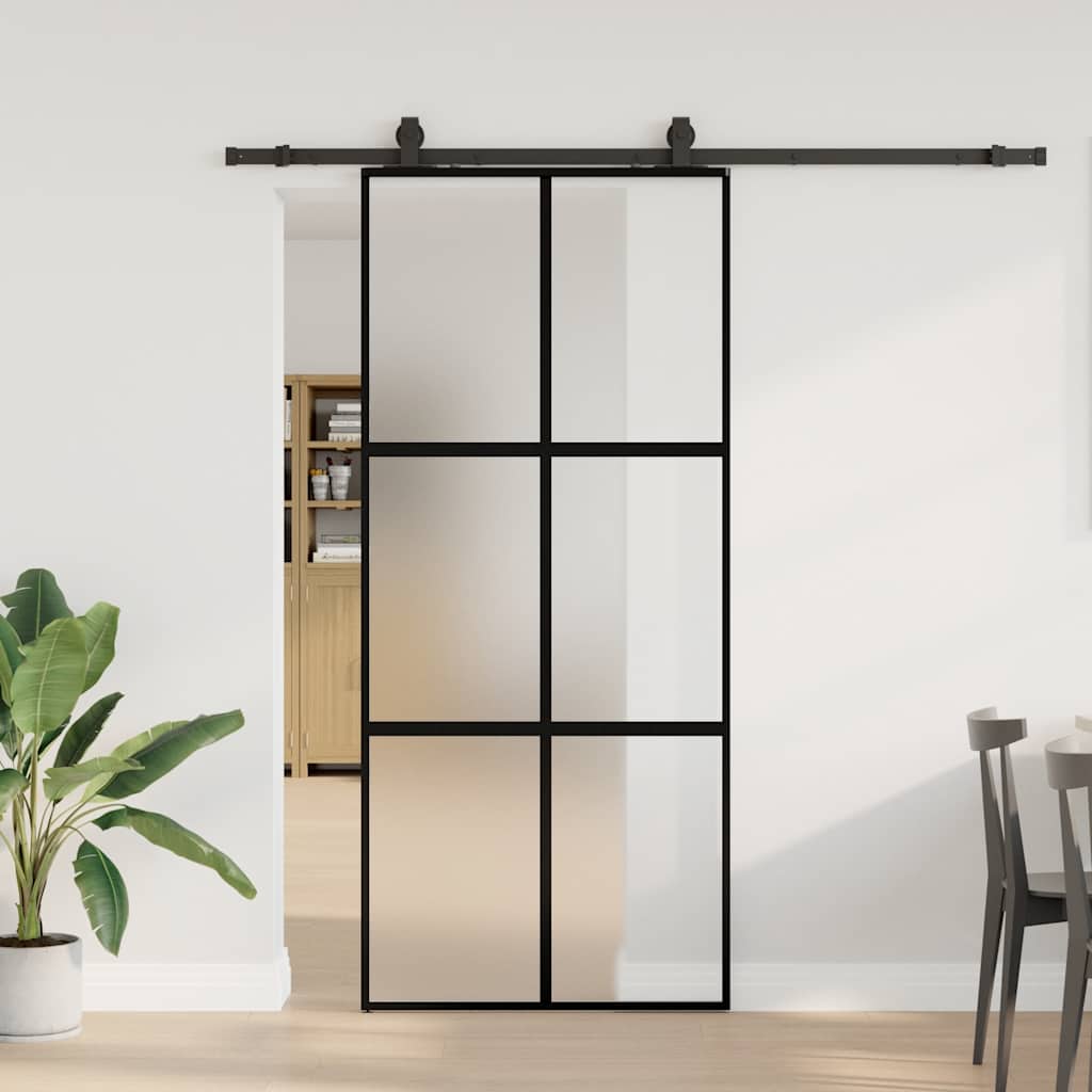 Schuifdeur met beslagset 90x205 cm gehard glas zwart is nu te koop bij PeponiXL, paradijselijk wonen!