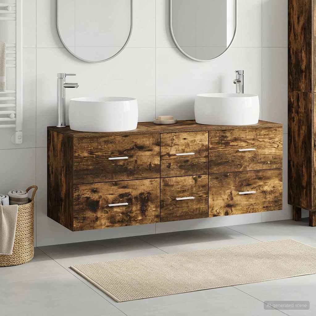 Badkamermeubelset 3 st Gerookt eiken 49,5 x 44,5 x 66 cm is nu te koop bij PeponiXL, paradijselijk wonen!