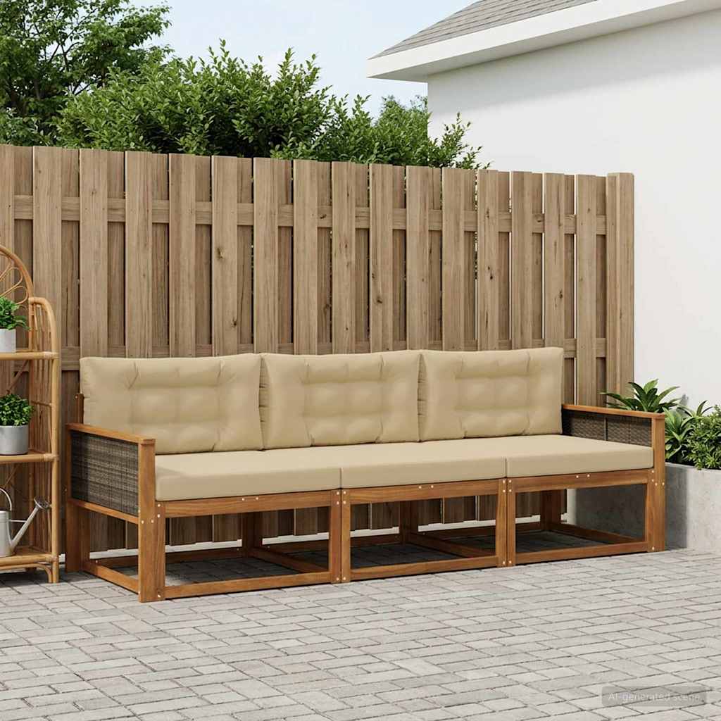 Buiten bankenset met kussen 3 pcs Natuurlijk en Beige is nu te koop bij PeponiXL, paradijselijk wonen!