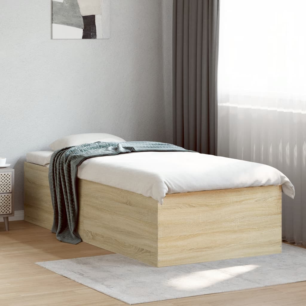 Bedframe bewerkt hout sonoma eikenkleurig 90x200 cm is nu te koop bij PeponiXL, paradijselijk wonen!