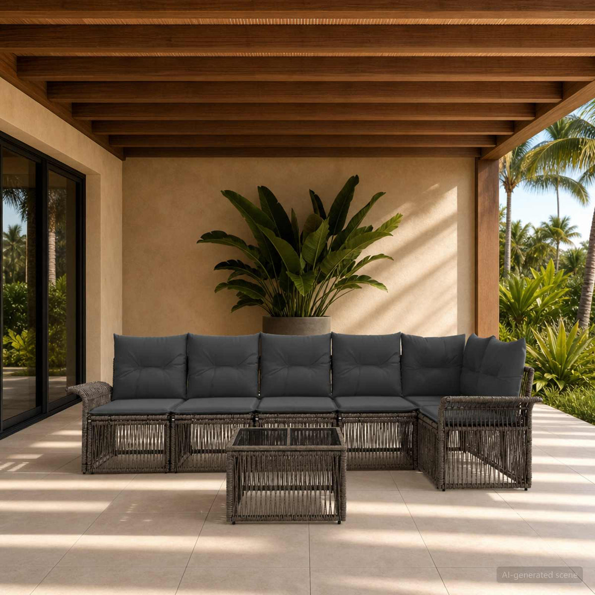 Tuinbankenset 7 pcs Grijs poly rattan is nu te koop bij PeponiXL, paradijselijk wonen!