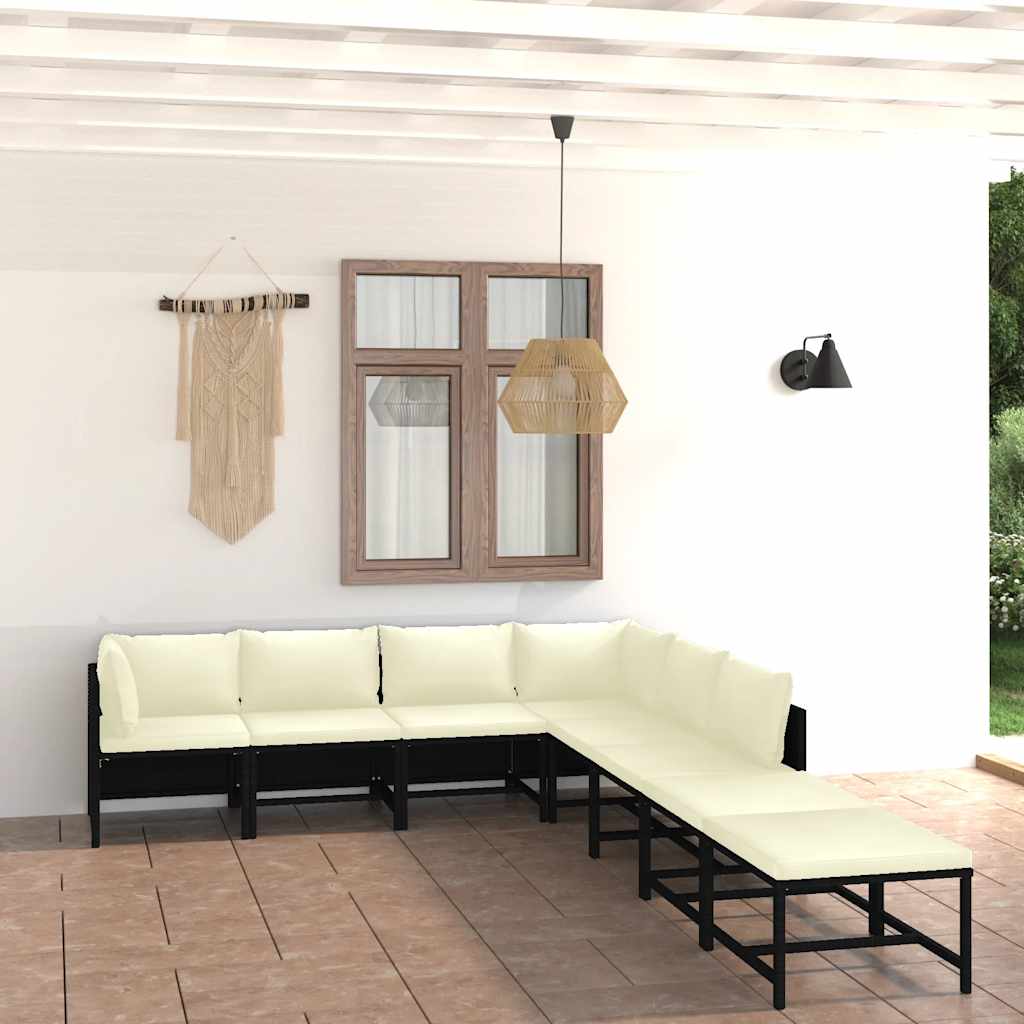8-delige Loungeset met kussens poly rattan zwart is nu te koop bij PeponiXL, paradijselijk wonen!