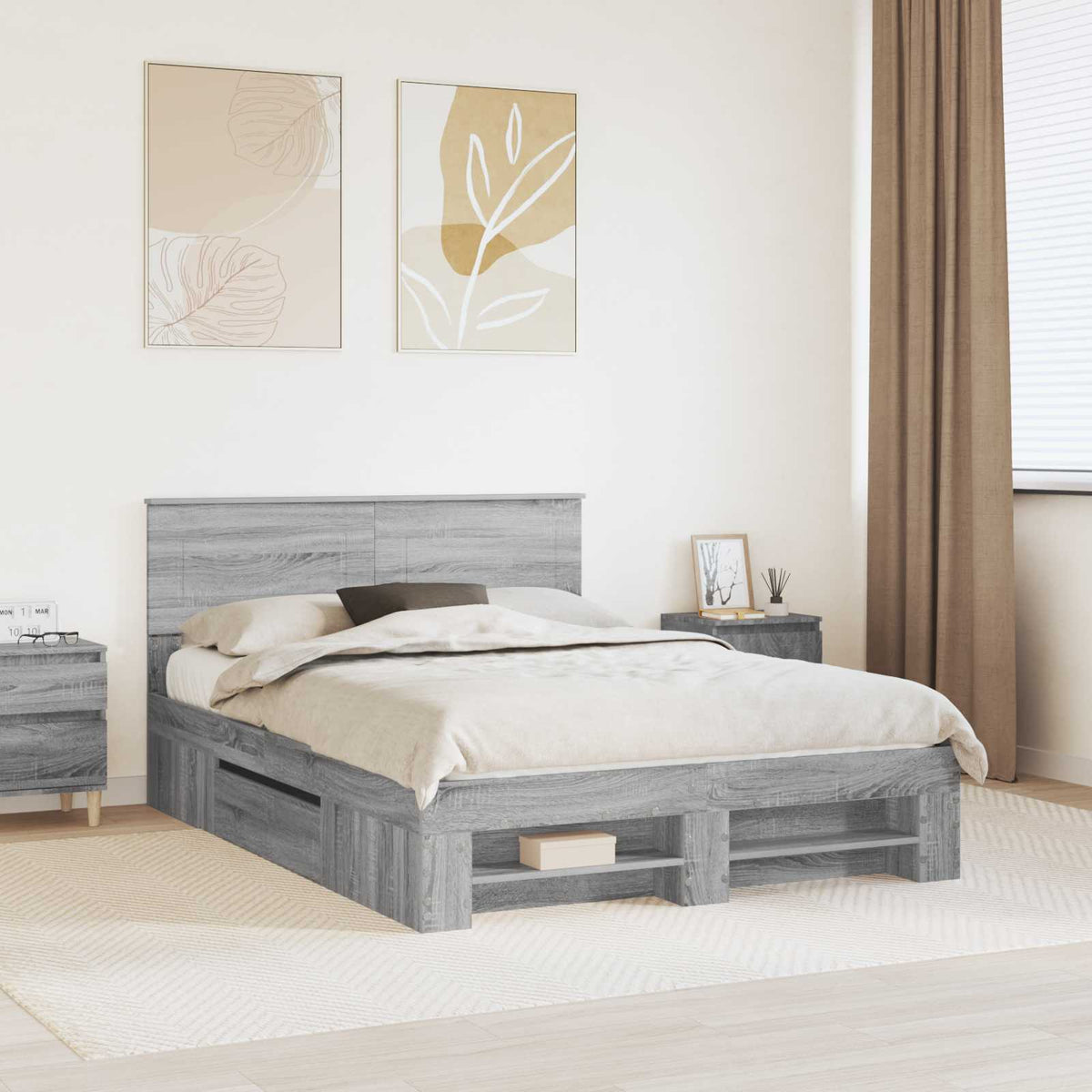 Bedframe met hoofdeinde Grijs Sonoma 140 x 200 cm Bewerkt hout is nu te koop bij PeponiXL, paradijselijk wonen!