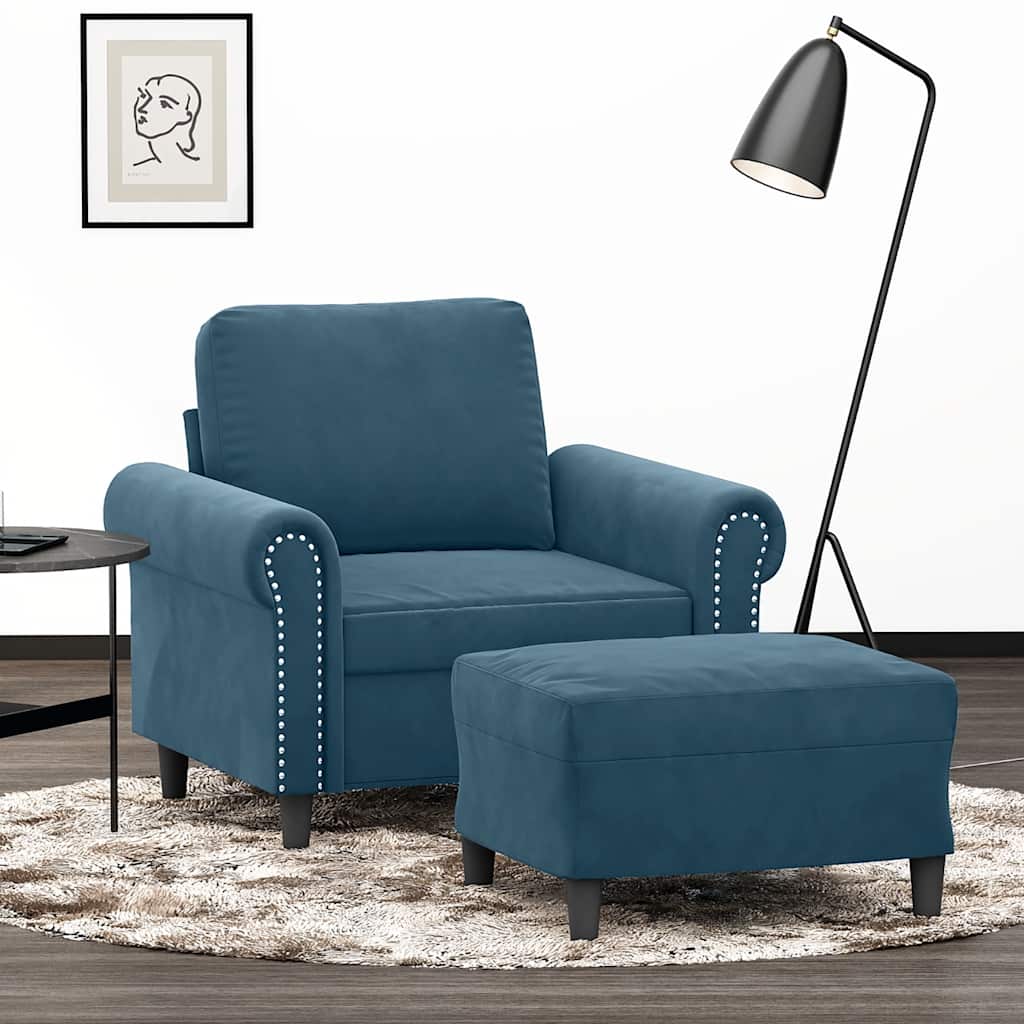 Fauteuil met voetenbank 60 cm fluweel blauw is nu te koop bij PeponiXL, paradijselijk wonen!