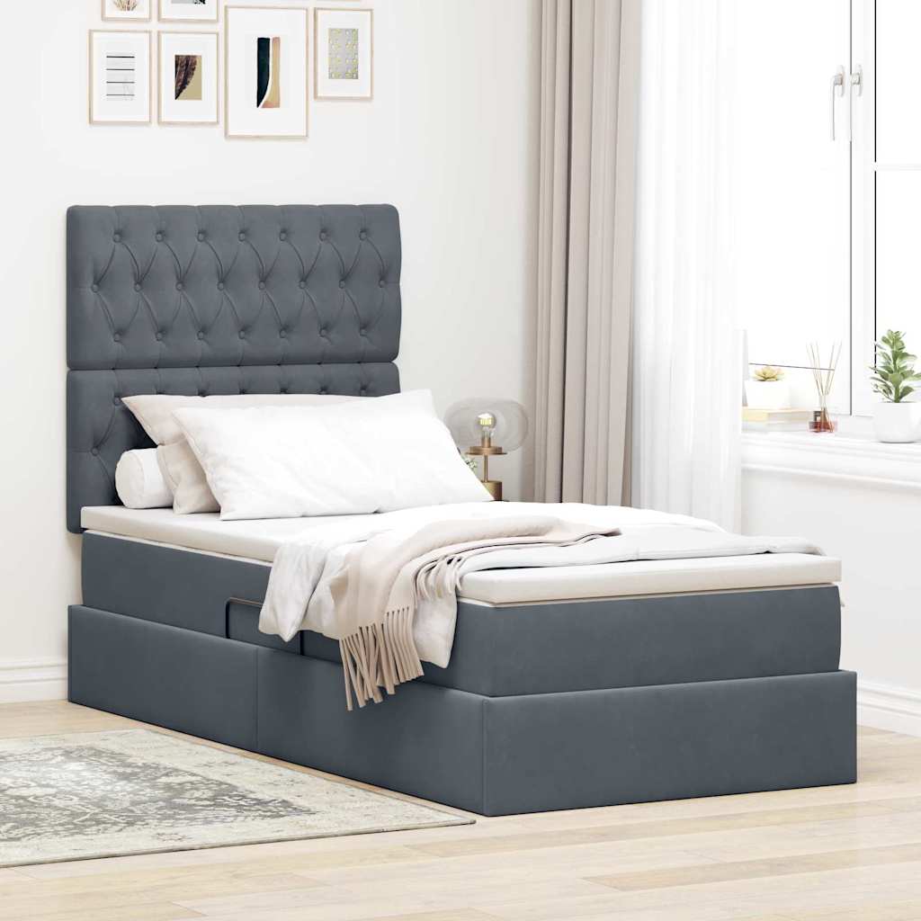 Opbergbed met LED met matras Donkergrijs 90 x 190 cm Fluweel is nu te koop bij PeponiXL, paradijselijk wonen!
