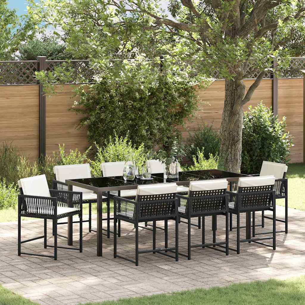 Tuin eettafelset 9 pcs Zwart poly rattan is nu te koop bij PeponiXL, paradijselijk wonen!