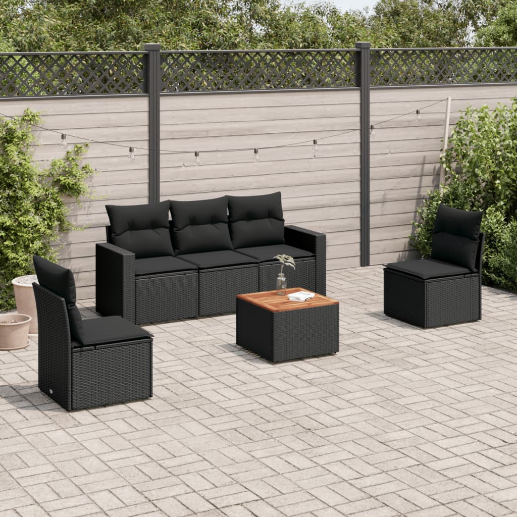 6-delige Loungeset met kussens poly rattan zwart is nu te koop bij PeponiXL, paradijselijk wonen!