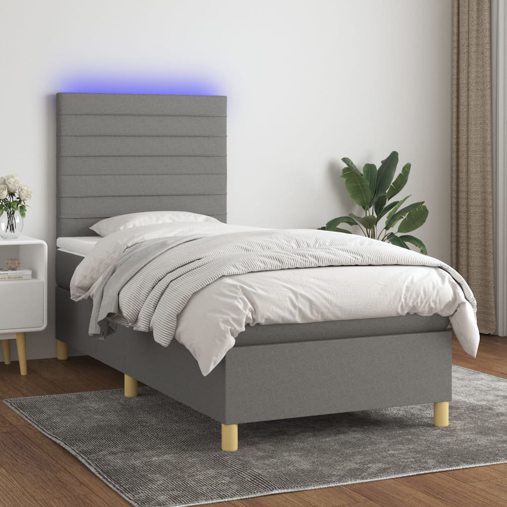 Boxspring met matras en LED stof donkergrijs 80x200 cm is nu te koop bij PeponiXL, paradijselijk wonen!