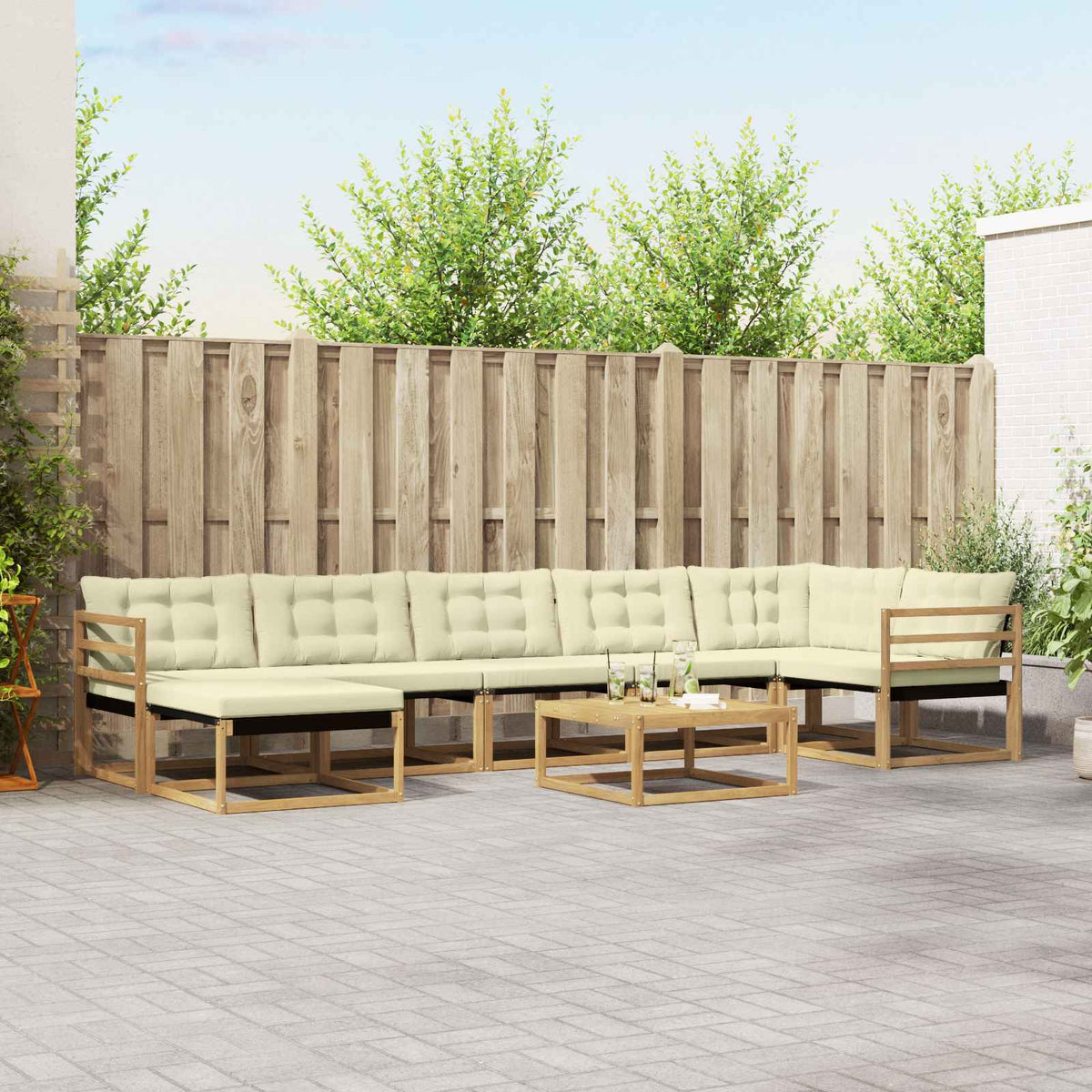 Buiten bankenset 8 pcs Wit en crèmekleurig Massief Acaciahout is nu te koop bij PeponiXL, paradijselijk wonen!