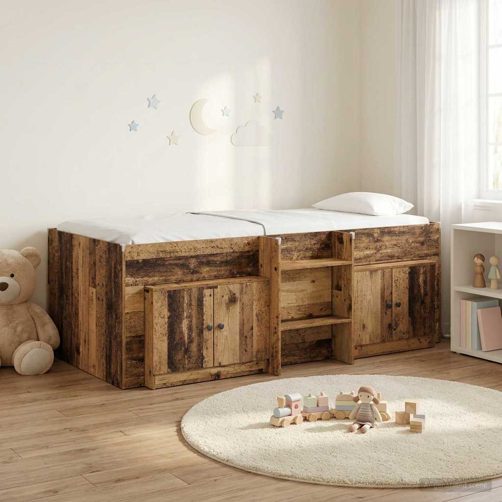 Loft Bed Frame met Kast met opslag 3 st Oud hout Bewerkt hout is nu te koop bij PeponiXL, paradijselijk wonen!
