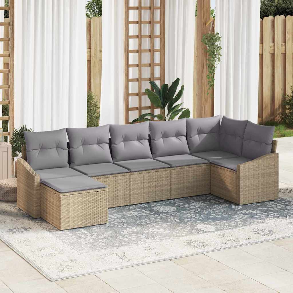 Tuin Sofa Set met kussen 7 pcs Beige en Licht Grijs poly rattan is nu te koop bij PeponiXL, paradijselijk wonen!
