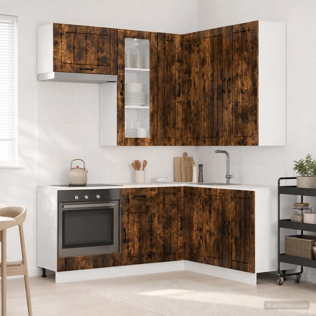 Keukenblok LUCCA 8 pcs Gerookt eiken Bewerkt hout is nu te koop bij PeponiXL, paradijselijk wonen!