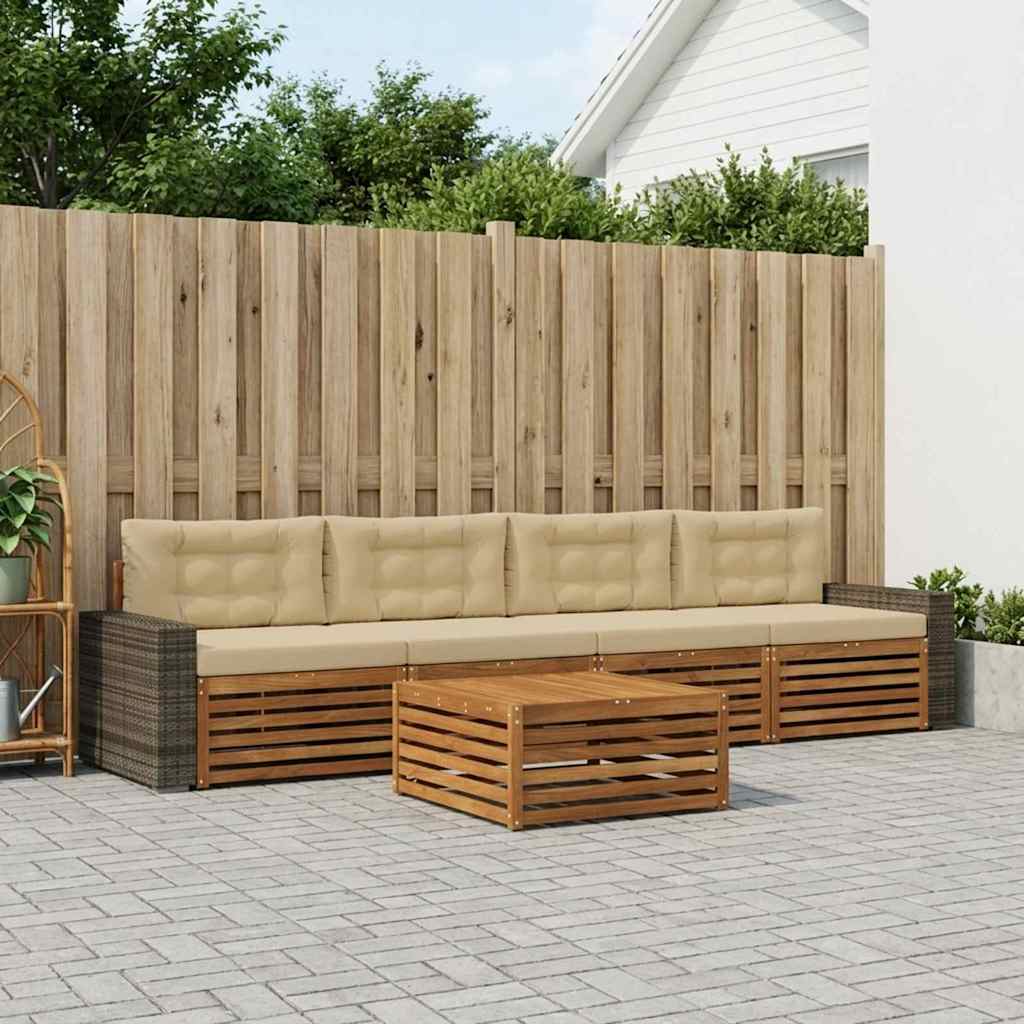 Buiten bankenset 5 pcs Natuurlijk en Beige Massief Acaciahout is nu te koop bij PeponiXL, paradijselijk wonen!