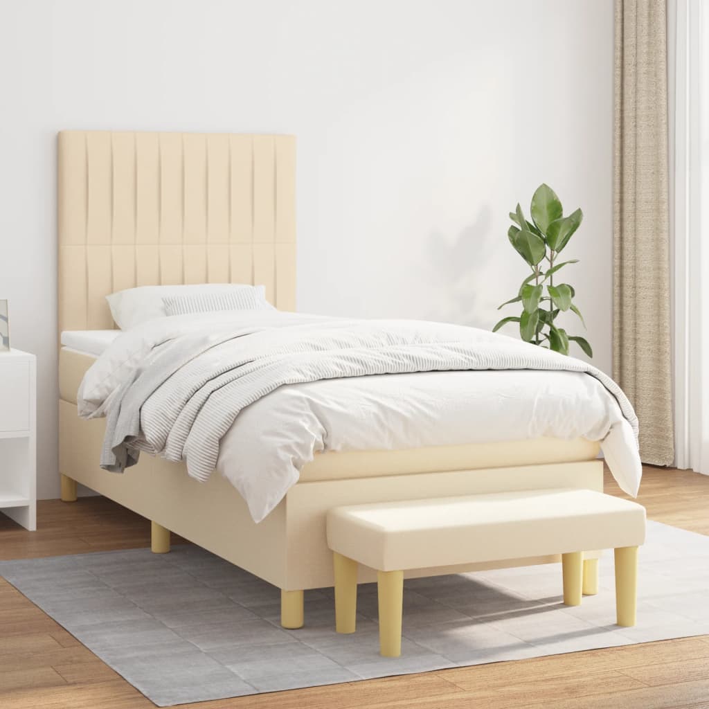 Boxspring met matras stof crèmekleurig 90x200 cm is nu te koop bij PeponiXL, paradijselijk wonen!