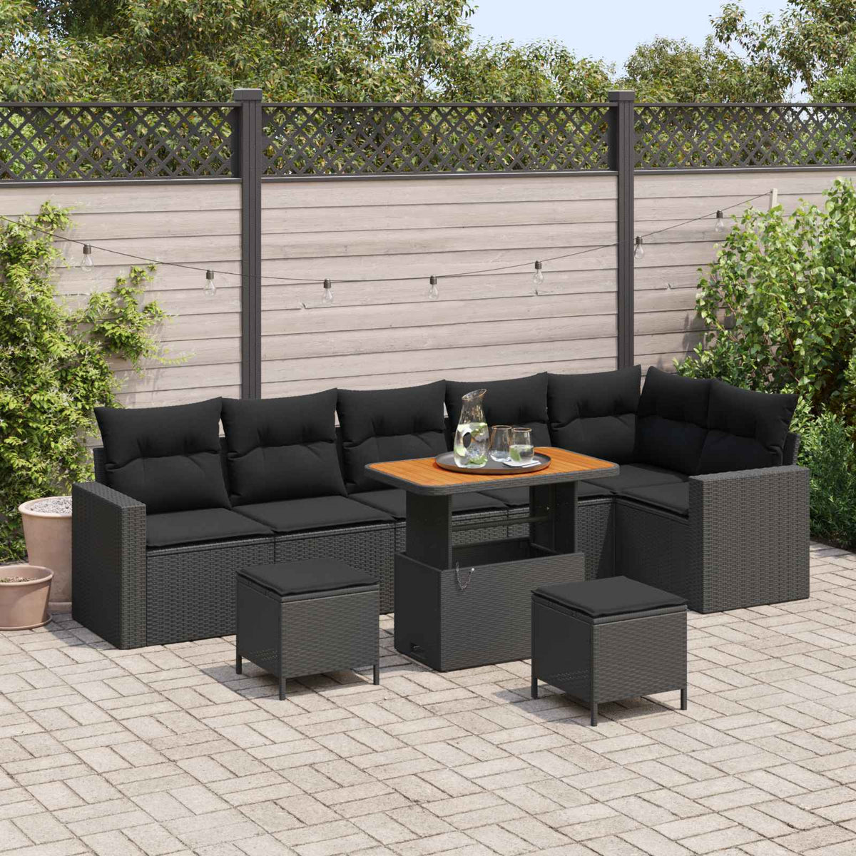 Tuinbankenset met kussen 11 pcs Zwart poly rattan is nu te koop bij PeponiXL, paradijselijk wonen!