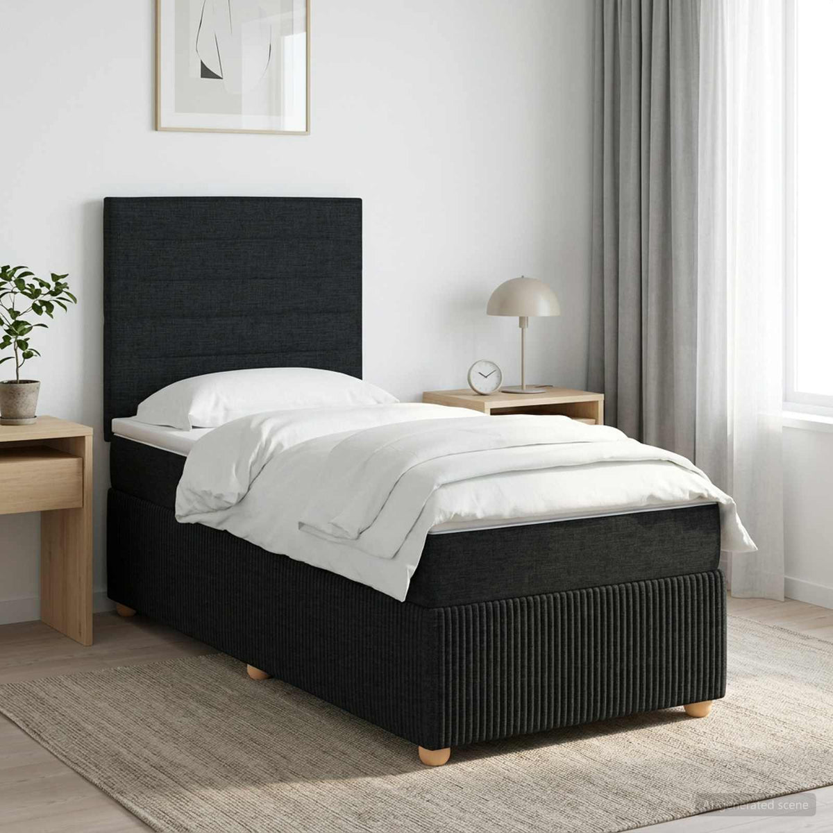 Boxspringbed met matras met hoofdeinde Zwart 90 x 190 cm Stof is nu te koop bij PeponiXL, paradijselijk wonen!
