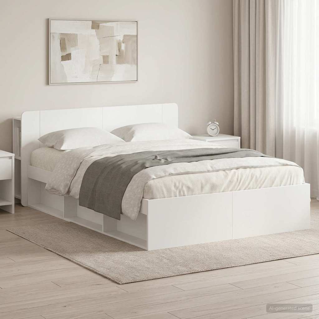 Bedframe met opslag Wit 150 x 200 cm Bewerkt hout is nu te koop bij PeponiXL, paradijselijk wonen!