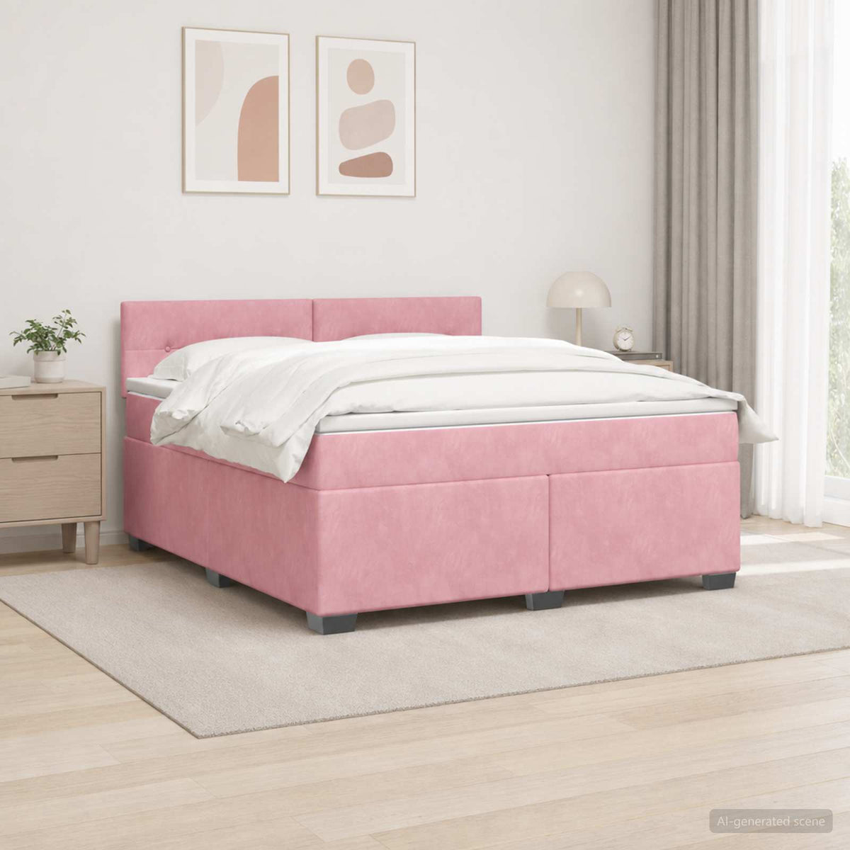 Boxspring Bed met Matras en LED Roze 160 x 200 cm fluweel is nu te koop bij PeponiXL, paradijselijk wonen!