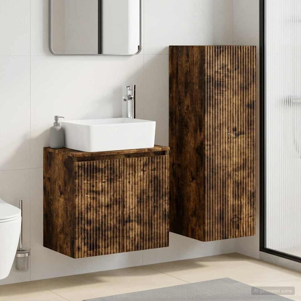 Badkamermeubelset 2 st Gerookt eiken 33 x 34,5 x 100 cm is nu te koop bij PeponiXL, paradijselijk wonen!