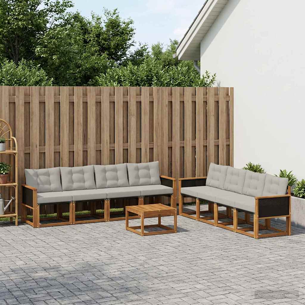 Buiten bankenset met kussen 9 pcs Naturel en lichtgrijs is nu te koop bij PeponiXL, paradijselijk wonen!