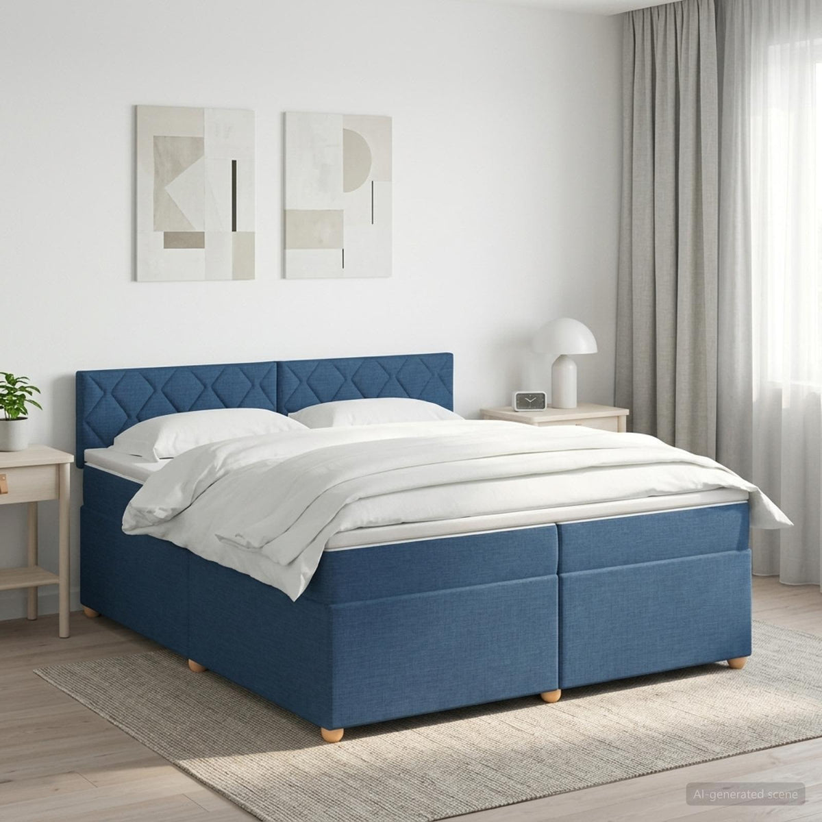 Boxspringbed met matras met hoofdeinde Blauw 200 x 200 cm Stof is nu te koop bij PeponiXL, paradijselijk wonen!