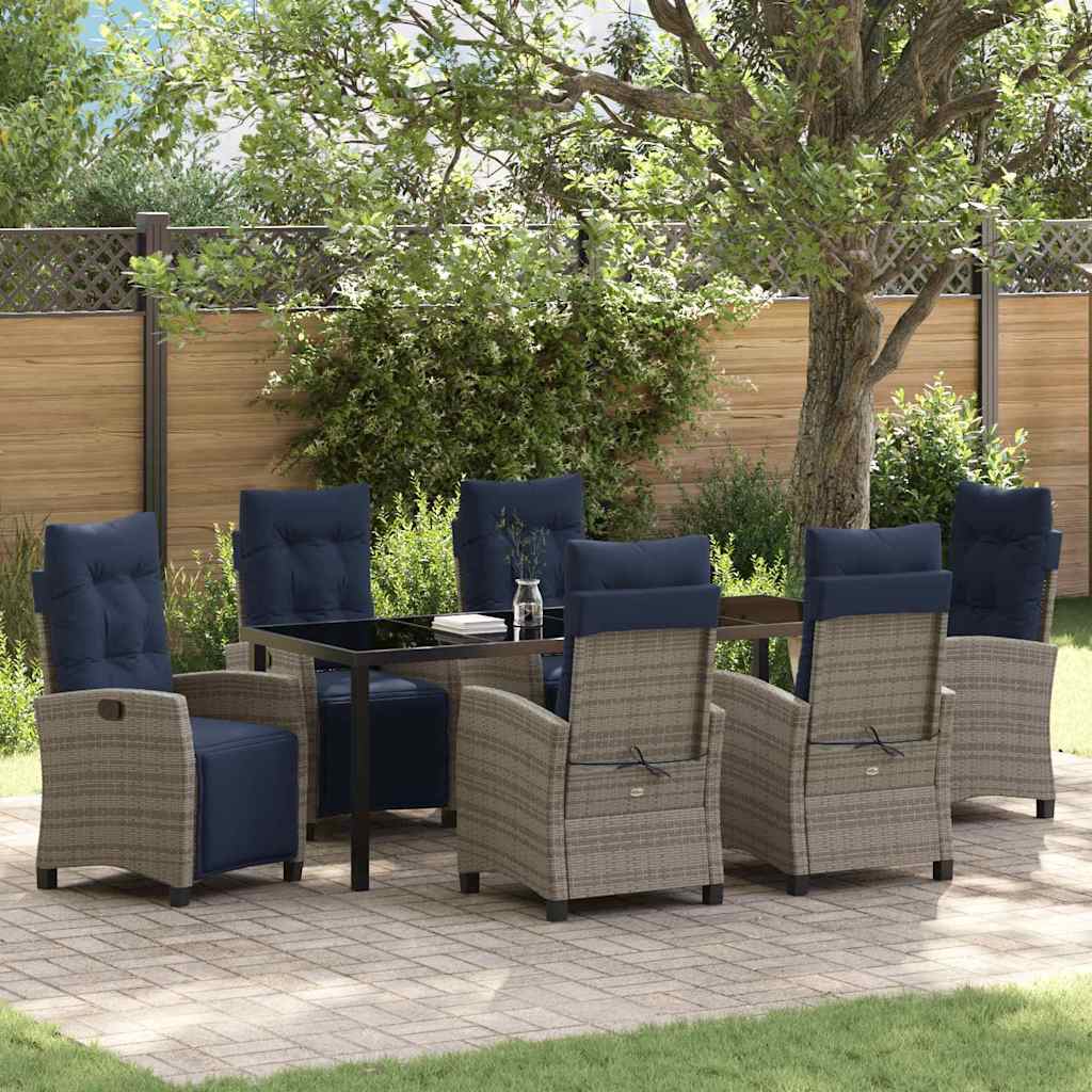Tuin eettafelset met kussen 7 pcs Grijs poly rattan is nu te koop bij PeponiXL, paradijselijk wonen!