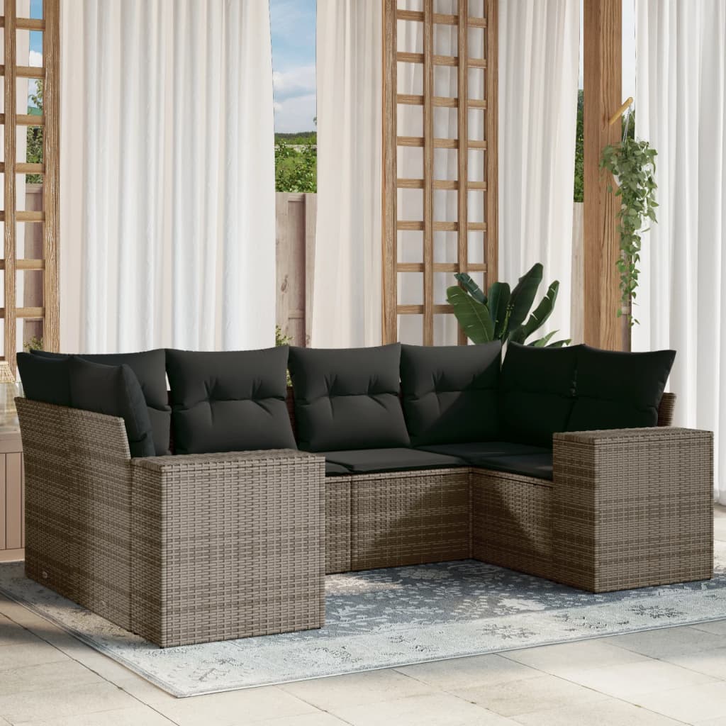 6-delige Loungeset met kussens poly rattan grijs is nu te koop bij PeponiXL, paradijselijk wonen!