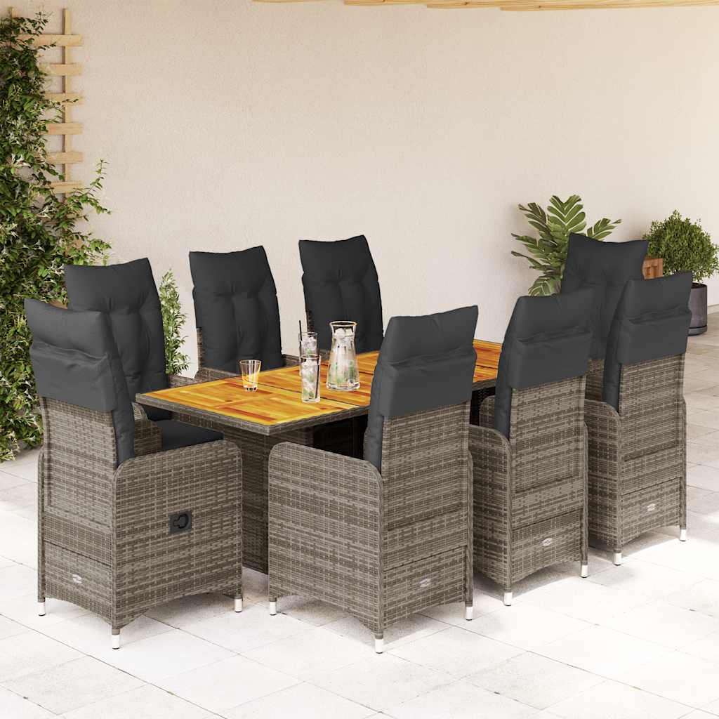 9-delige Bistroset met kussens poly rattan grijs is nu te koop bij PeponiXL, paradijselijk wonen!