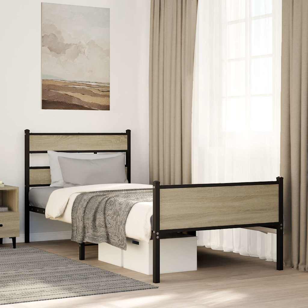Bedframe zonder matras hout sonoma eikenkleurig 90x200 cm is nu te koop bij PeponiXL, paradijselijk wonen!