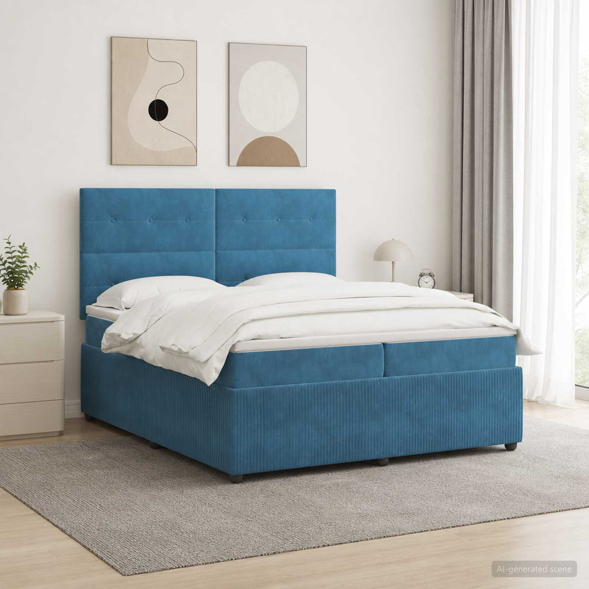 LED Boxspring Bed met Matras Blauw 200 x 200 cm Fluweel is nu te koop bij PeponiXL, paradijselijk wonen!