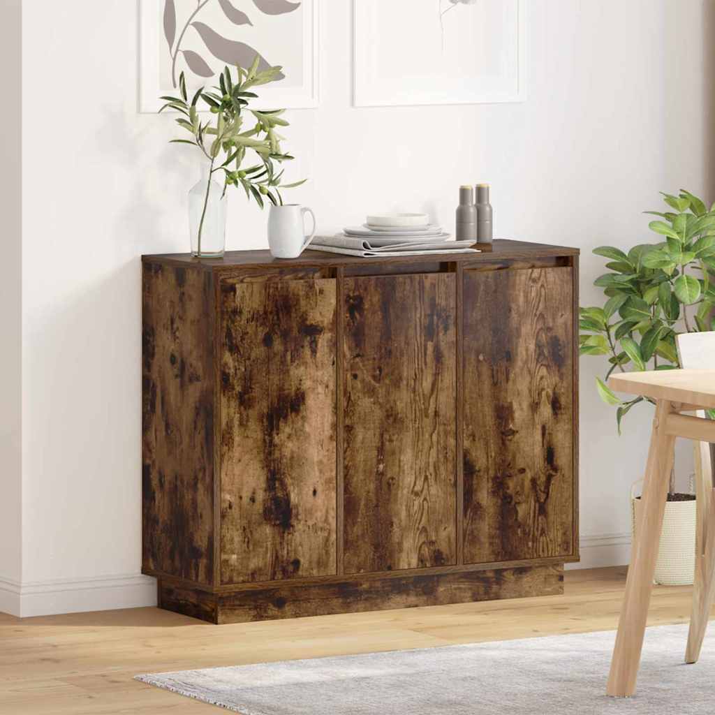 LED Sideboard Gerookt eiken 90 x 32 x 75 cm Bewerkt hout is nu te koop bij PeponiXL, paradijselijk wonen!