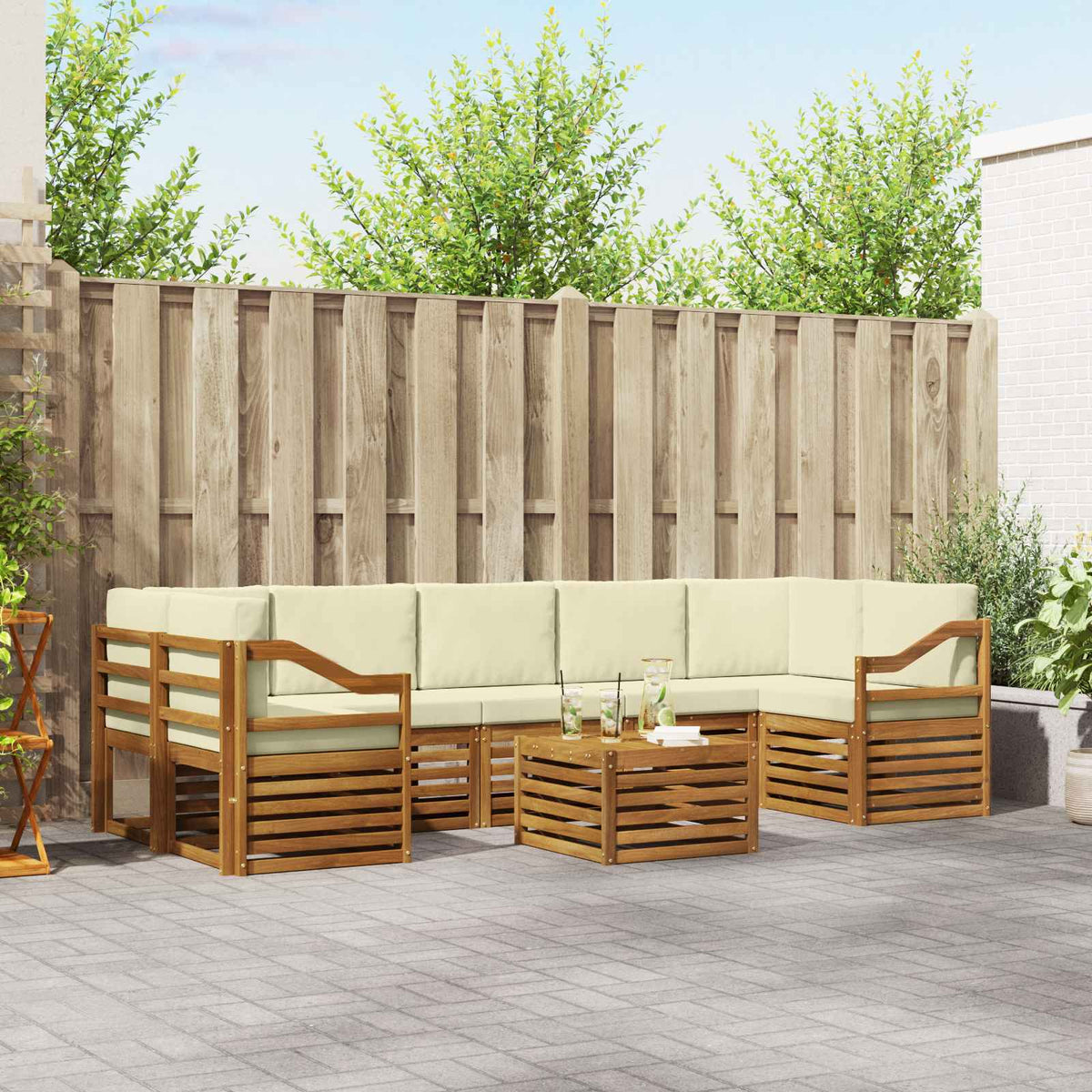 Buiten bankenset 8 pcs Natuurlijk en Crème Massief Acaciahout is nu te koop bij PeponiXL, paradijselijk wonen!