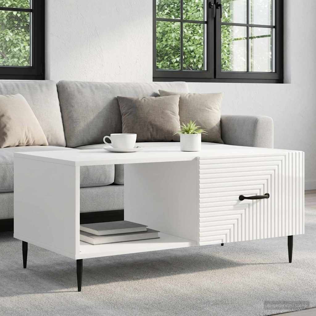 Salontafel Hoogglans Wit 90 x 50 x 40 cm Bewerkt hout is nu te koop bij PeponiXL, paradijselijk wonen!