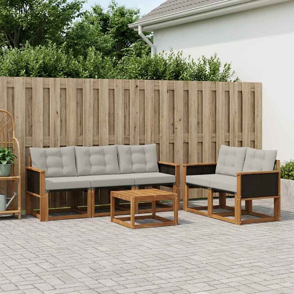 Buiten bankenset met kussen 6 pcs Naturel en lichtgrijs is nu te koop bij PeponiXL, paradijselijk wonen!