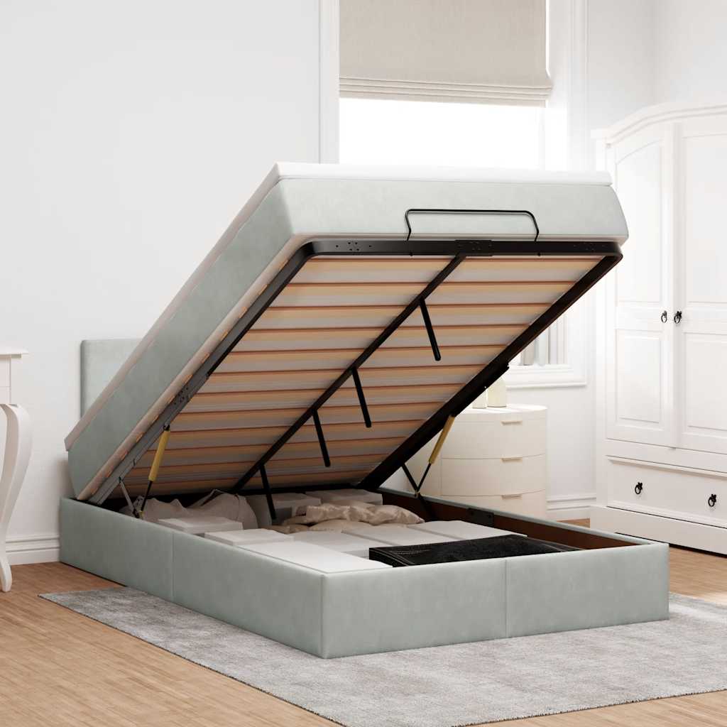 Bed poef met matras en LED's 120x190 cm fluweel lichtgrijs is nu te koop bij PeponiXL, paradijselijk wonen!