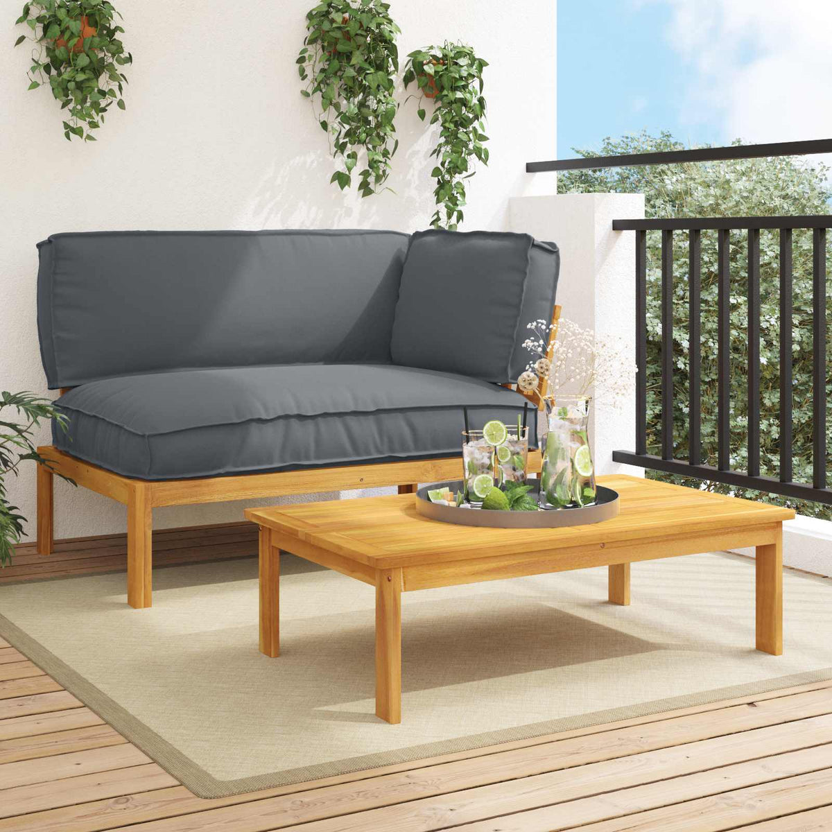 Bankstel met kussen Effen 2 pcs Antraciet Massief Acaciahout is nu te koop bij PeponiXL, paradijselijk wonen!