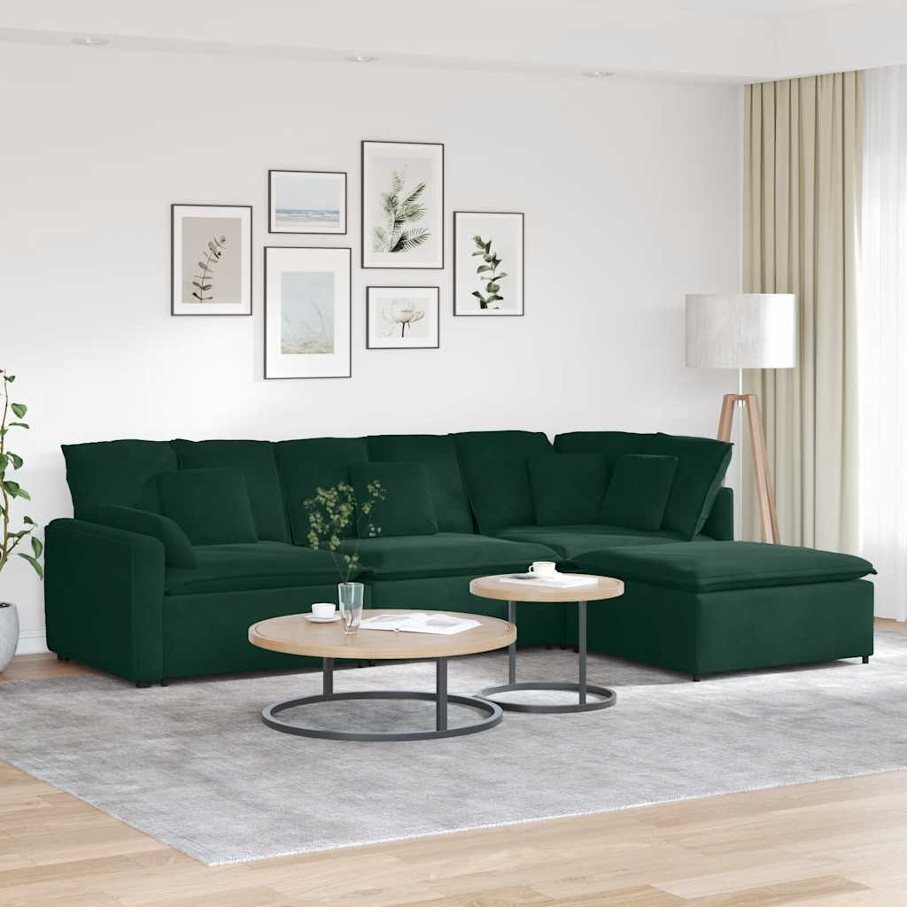 Modulaire bank met voetenbank en kussens fluweel donkergroen is nu te koop bij PeponiXL, paradijselijk wonen!