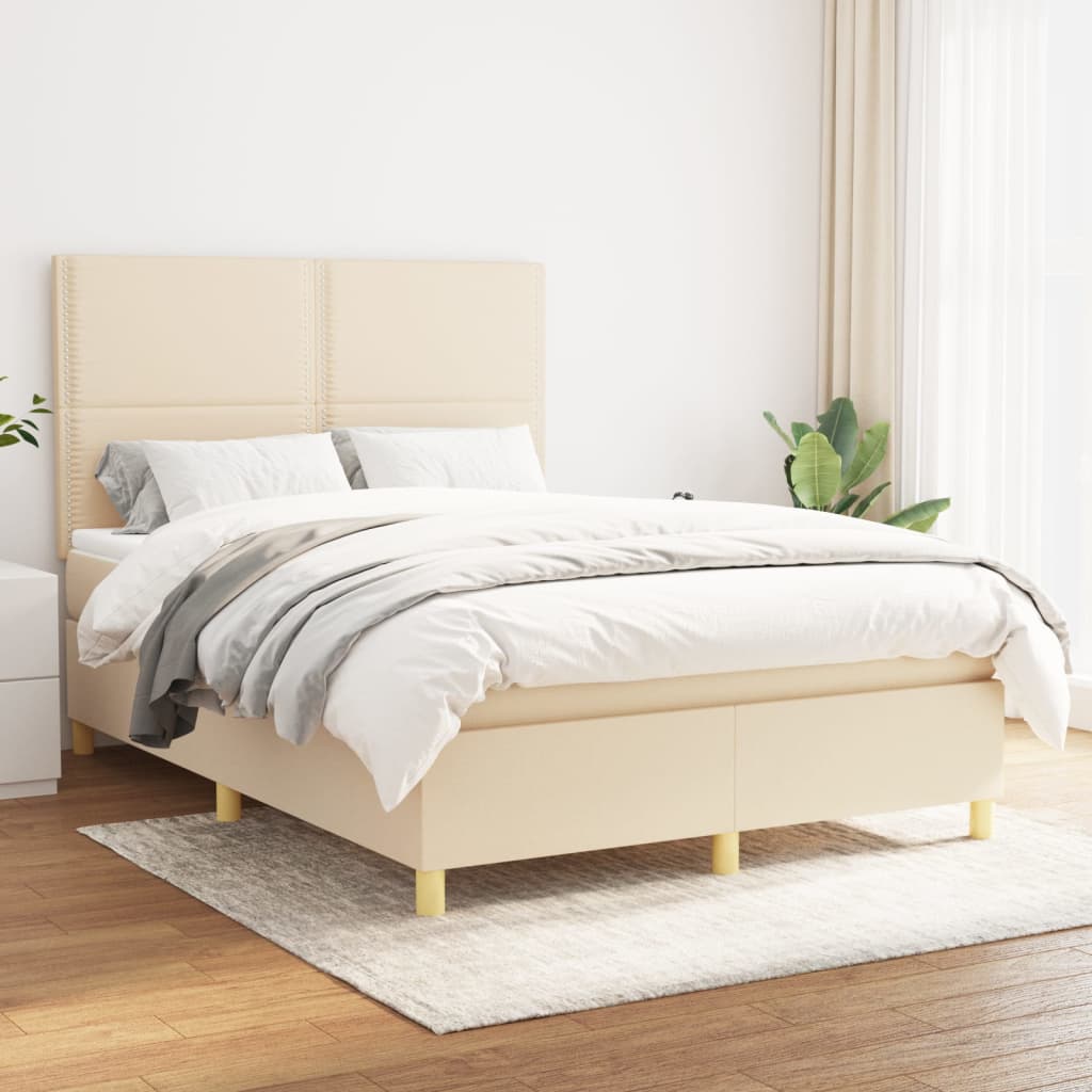 Boxspring met matras stof crèmekleurig 140x190 cm is nu te koop bij PeponiXL, paradijselijk wonen!