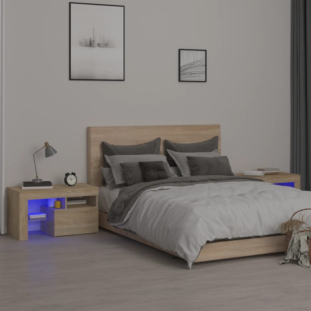 Nachtkastjes 2 st LED-verlichting 70x36,5x40 cm sonoma eiken is nu te koop bij PeponiXL, paradijselijk wonen!