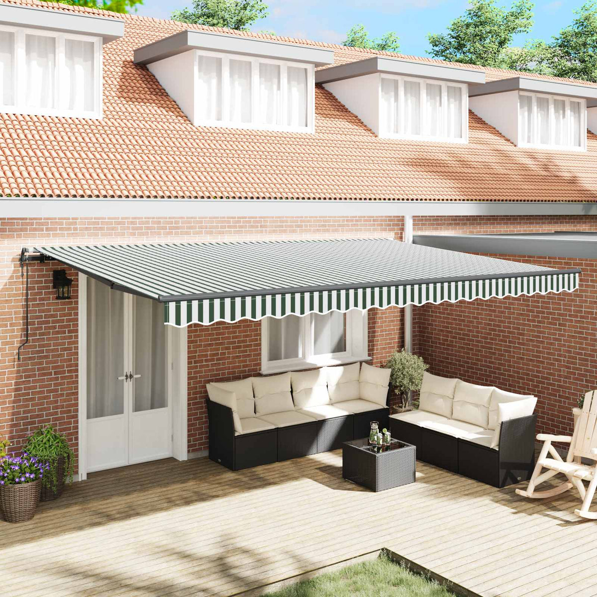 Inklapbaar Zonnescherm Groen en Wit 500 × 350 cm is nu te koop bij PeponiXL, paradijselijk wonen!