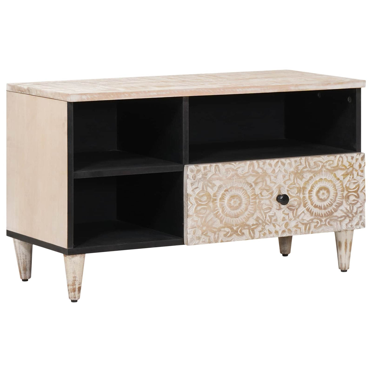 TV-kast met lade Wit 80 x 33,5 x 46 cm Massief Mango Hout is nu te koop bij PeponiXL, paradijselijk wonen!