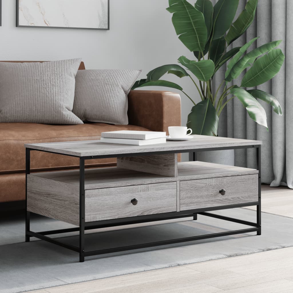 Salontafel 100x51x45 cm bewerkt hout grijs sonoma is nu te koop bij PeponiXL, paradijselijk wonen!