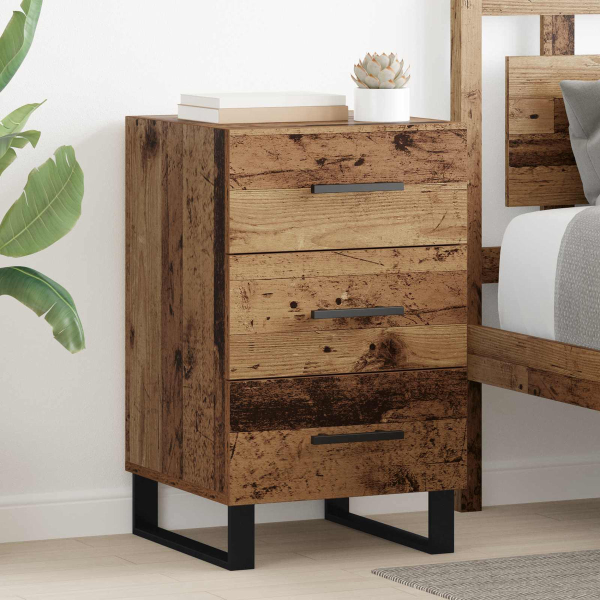 Nachtkastje met lade Oud Hout 40 x 40 x 66 cm Bewerkt hout is nu te koop bij PeponiXL, paradijselijk wonen!