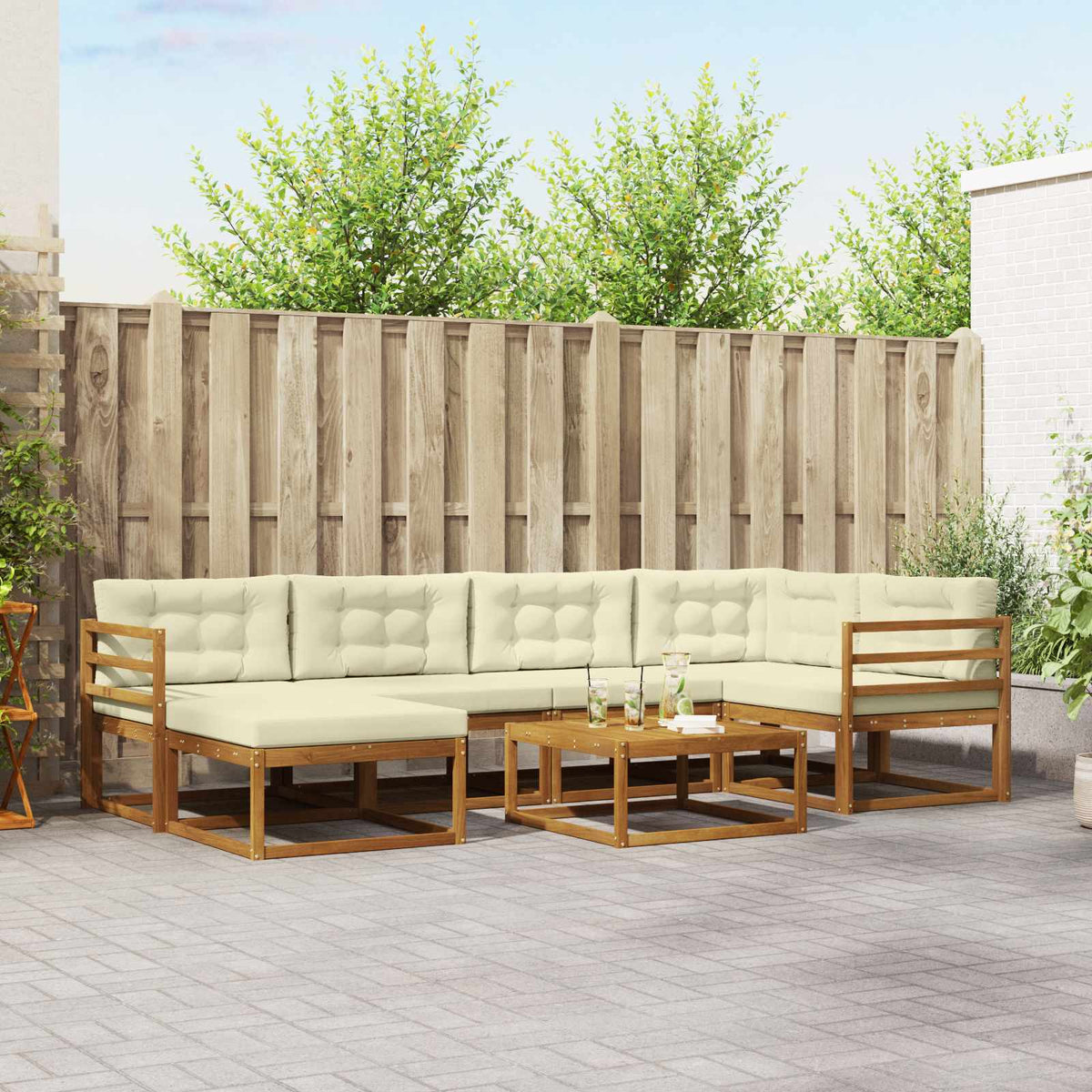 Buiten bankenset met kussen 7 pcs Natuurlijk en Crème is nu te koop bij PeponiXL, paradijselijk wonen!