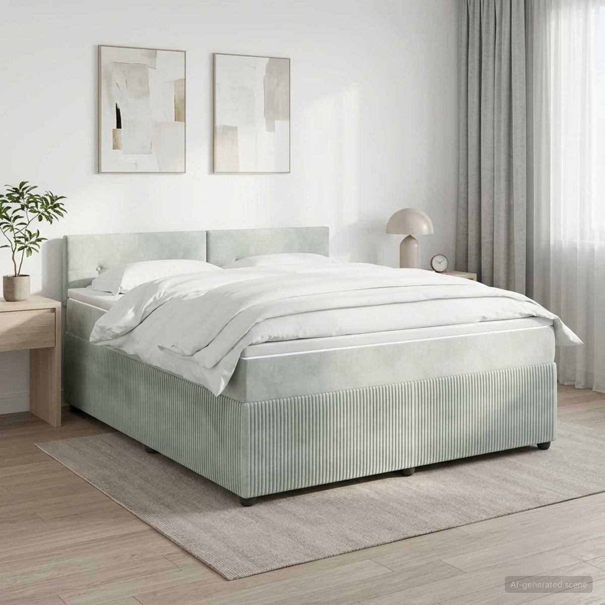Boxspringbed met matras Lichtgrijs 180 x 200 cm Fluweel is nu te koop bij PeponiXL, paradijselijk wonen!